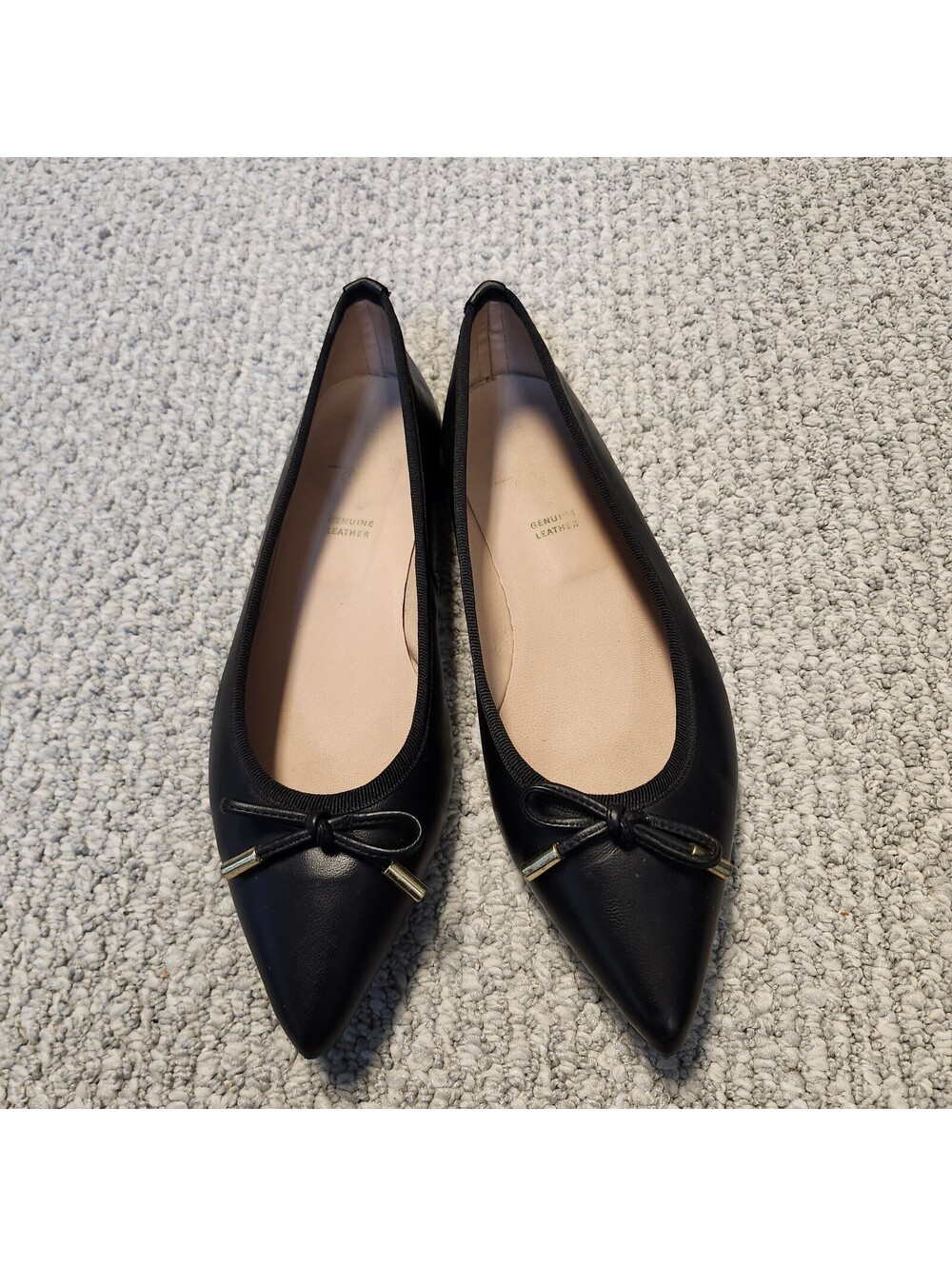 Riccardo Boccia Black Genuine Leather Pointed Toe Flats with Bow Size 39 US 8.5